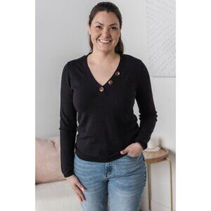 NWT Silver Icing Vero Moda Black In My Future V-Neck Long Sleeve Top size M